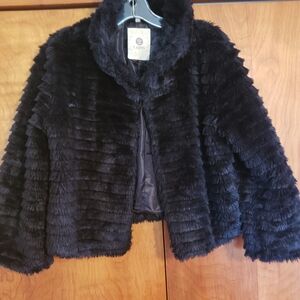 Lapis Black Faux Fur Ribbed Cropped Jacket